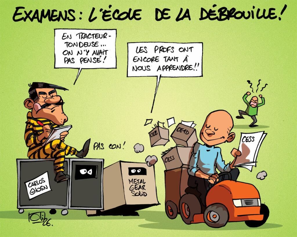 Examens exfiltrés en tracteur-tondeuse